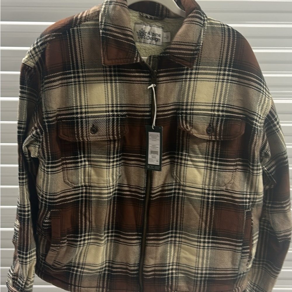 Alpine Design Women’s Sherpa Lined Plaid Shirt Jacket Large NEW Cabincore